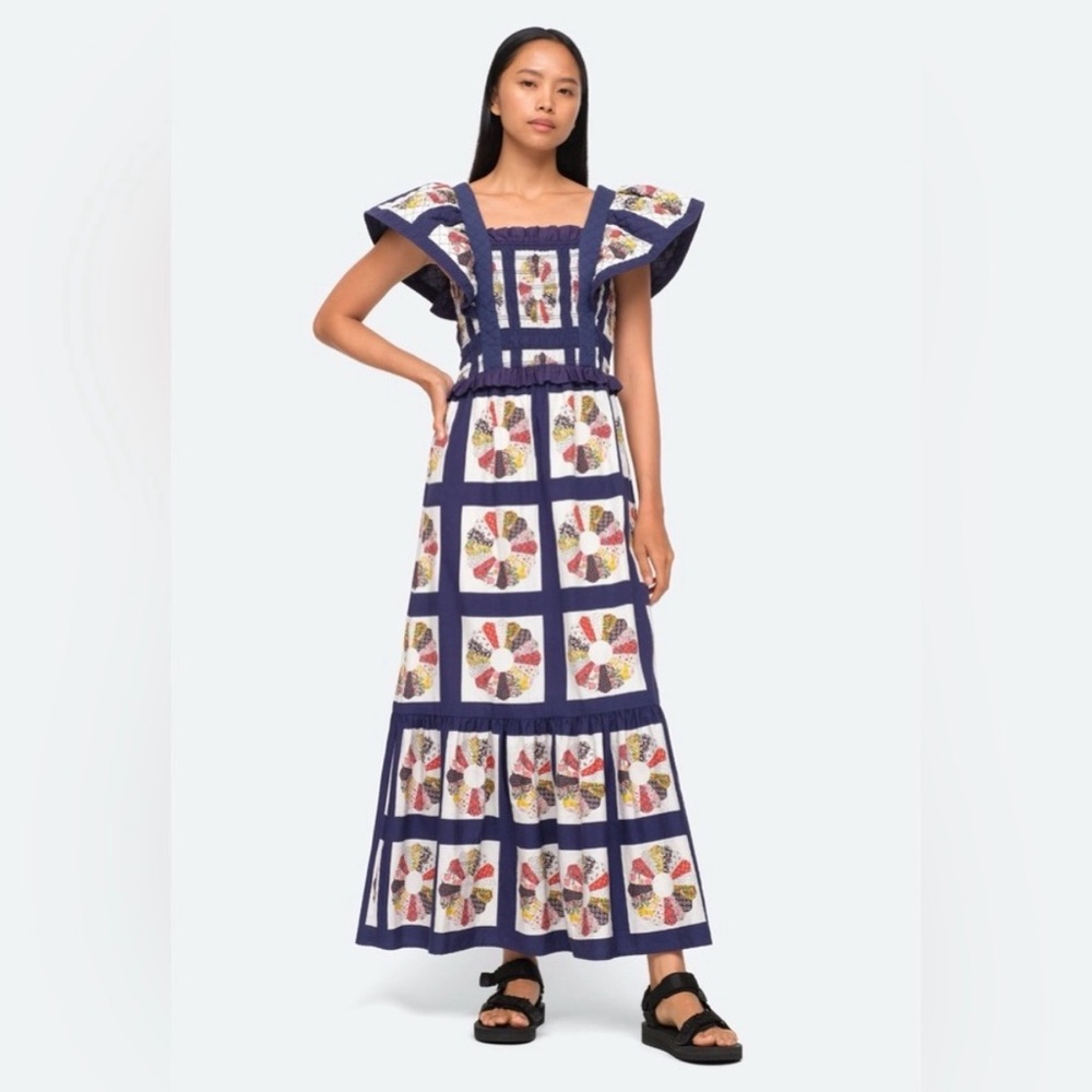 Sea New York Navy and Cream Floral Patchwork Maxi Dress - Picture 3 of 7
